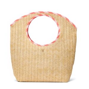 Victoria's Secret Natural Straw Tote with Coral Trim